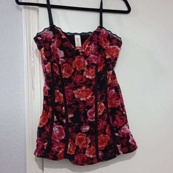 No Boundaries Tops - No Boundaries Floral Camisole - Red and Black